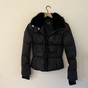 Bebe Black Fuzzy Down Puffer Jacket